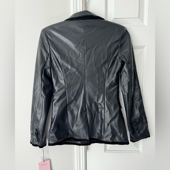 Avec Les Filles Faux Leather Velvet Trim Blazer, Size S - Picture 10 of 10